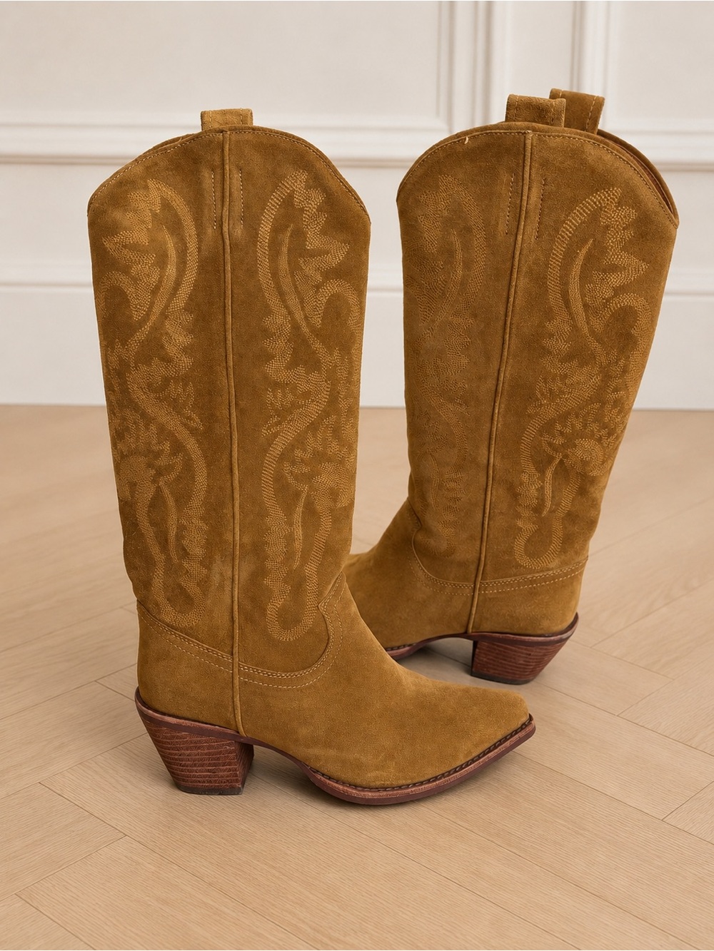Jeffrey Campbell Rancher-K Tan Suede Brown Stack Western Cowboy Boots Size 8.5